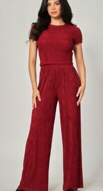 Love Poem Haley 101 Lipstick Red Crinkle Pant Set size Large